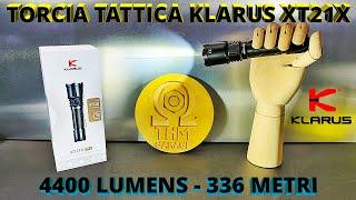 Klarus XT21X PRO Potentissima Torcia Tattica 4400 Lumens. Power bank 5000 mAh. Dual tail switch