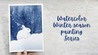 Watercolor winter season painting series 110. Winter scenery painting for beginners.