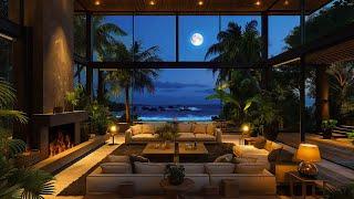 Inside a Luxurious Beachfront Villa  Night Ambience with Calm Fireplace & Soothing Beach Waves