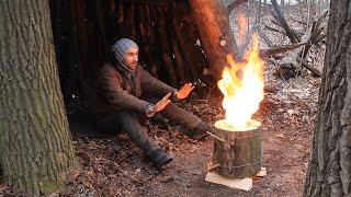 Bushcraft Camping Overnight in a Natural Shelter Swedish Torch