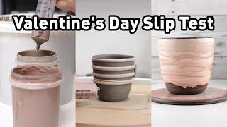 Red Pink and White Drippy Slip Test - Satisfying Pottery ASMR
