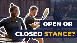 Should you have an open or closed stance?  Tennis Tips with Patrick Mouratogou