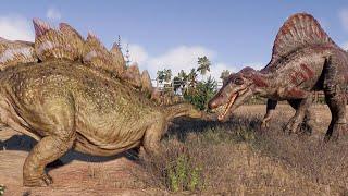 Stegosaurus VS T-Rex Qianzhosaurus I-Rex Spinosaurus And Giganotosaurus - Jurassic World Evolution 2