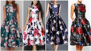 Super Gorgeous Floral Print Satin Formal Party Wear Skater Dresses 2022