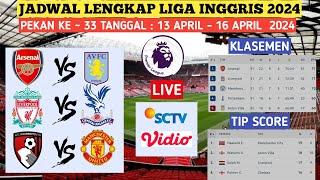 Jadwal Liga Inggris Pekan 33  Arsenal Vs Aston Villa  Klasemen Premier League 2024  Live SCTV