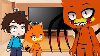personagens de Garfield reagindo o vídeo do Gorefield