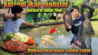 Berburu Ikan Monster dengan Ketapel Mukbang Ikan Bakar Sambal Cobek Suasana Pedesaan Tahun 70an