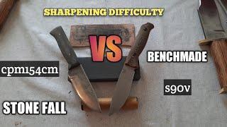 Benchmade VS Stone fall knives s90v VS cpm154cm  how hard to sharpen contest