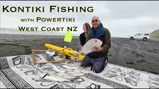 Kontiki Fishing New Zealands West Coast Karioitahi Beach - Powertiki Autopilot Electric Kontiki