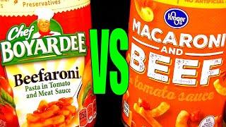 Chef Boyardee Beefaroni or Kroger Macaroni and Beef FoodFights Review Cheap vs Expensive Challenge