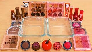 Chocolate vs Cherry Slime ASMR - Mixing Makeup Eyeshadow Into Slime
