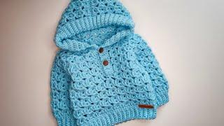 Crochet #67 How to crochet a baby pullover hoodie 0-6 months  Part 1