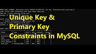 Unique Key  & Primary Key Constraint in MySQL