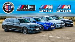 Alpina B3 v BMW M3 v M340i v M340d Touring DRAG RACE