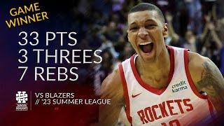 Jabari Smith 33 pts 3 threes 7 rebs vs Blazers 2023 Summer League