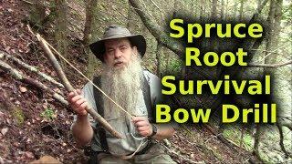 Survival Bow And Drill With Spruce Root Cordage