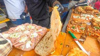 Italian Street Food Festival from the World. Huge Skewers Meats Maxi Burgers. Italy Street Food