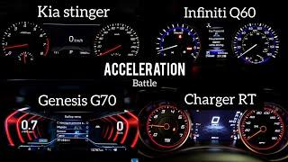 Kia stinger Vs Infiniti q60 Vs Genesis g70 Vs Dodge Charger acceleration battle