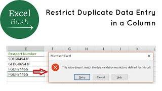 How to Restrict duplicate data entry in a column in Excel