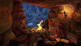 Сон в уютной зимней пещере  Зимняя атмосфера со звуками снегопада и костра