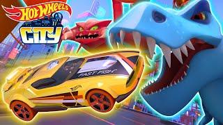 Ultimate Garage Crew Faceoff Against Giant Creatures in Hot Wheels City 