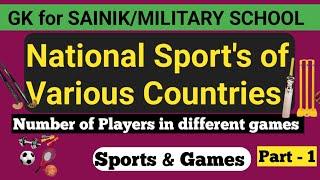 National sports of various countriesnumber of Players in different games for Sainik school prepare