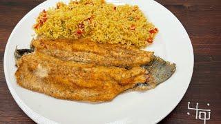 ‎کته اسپایسی با ماهی قزل‌آلا کریسپی به همراه نواب - spicy rice with crispy fish by navab