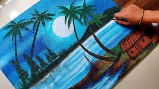 Nature Poster Rangoli Designs  Night Scenery Rangoli  Unique 3 D Nature Rangoli  निसर्ग रांगोळी