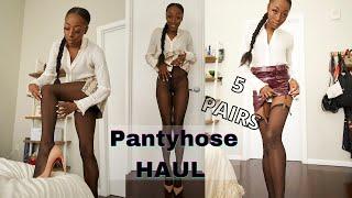 5 Pairs black SHINY PANTYHOSE HAUL - Platino Cecilia de Rafael Wolford Amazon Tryon