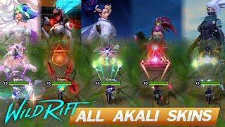 All Akali Skins Wild Rift Comparison  Crystal Rose Project KDA Headhunter Silverfang 