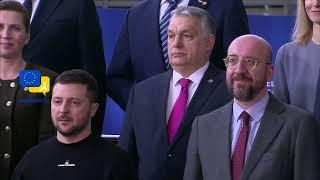 Moment Hungarys Viktor Orban fails to clap Zelensky as he joins EU family photo