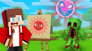 JJ and Mikey Using DRAWING MOD to DRAW SCARY RED SUN - Maizen Parody Video in Minecraft