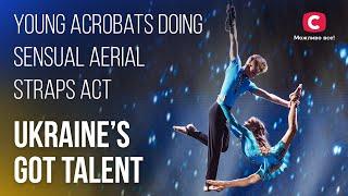 Fearless young acrobats doing sensual aerial straps act – Ukraines Got Talent