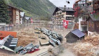 Switzerland UNDERWATER The Town DISAPPEARS in MINUTES Historic flooding in Zermatt Switzerland