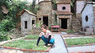 Genius girl building gardens grass planting - building cabin alone