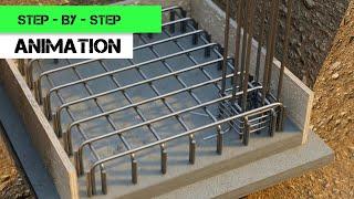 Corner Column - Isolated Footing Reinforcement  step-by-step construction animation