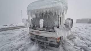 Winter RV Camping In A Blizzard Ice Storm