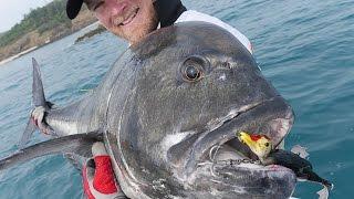 SUICIDE DUCK GETS SMASHED BY GIANT TREVALLY