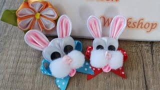 Kanzashi ribbon bunny Handmade gift ideas  Kanzashi animals Satin ribbon bunny 