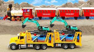 Rescue Construction Vehicles Bulldozer Road Roller Transporting Cars Excavator Dump Truck