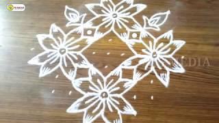 easy and simple rangoli with flowers 11x3 dots  rangoli  rangoli designs  muggulu  easy rangoli