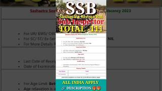 SSB Sub Inspector Recruitment 2023 – Apply for 111 Posts#SSB SUBINSPECTOR 2023#shorts #viral 🪖‍️