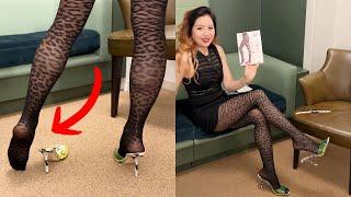 Leopard Tights Try On Review Patterned Nylons Pantyhose Stockings Feet Soles Legs