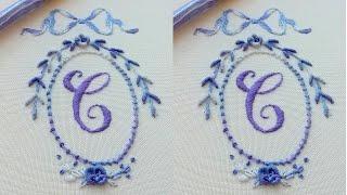 Hand Embroidery Elegant Medallion with Letter  magic stitches