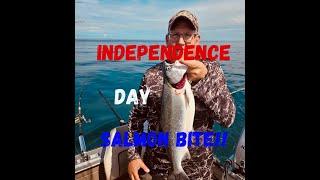 Independence Day Offshore Salmon Bite Mid day Coho  SW Lake Michigan 742024