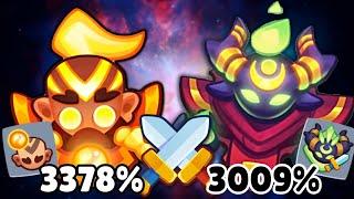 Even the buff didnt help...  Monk 3378% vs Cultist 3009%  Rush Royale