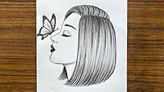 How to draw a girl with butterfly  Pencil Sketch for beginner  Easy drawings for beginners