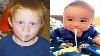 Babies vomit milk vomit and have a runny nose  - Funny Baby Videos - Funny Pets Moments