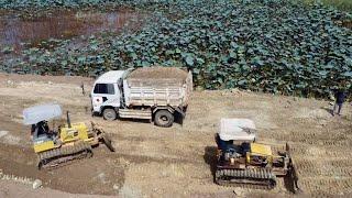 The best building connecting road Amazing 2 Bulldozer & many dump trucks working hard for project.