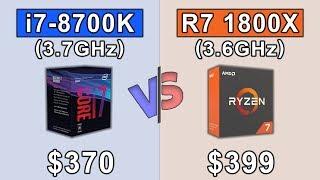 Intel Core i7 8700K 3.7GHz vs RYZEN 7 1800X 3.6GHz